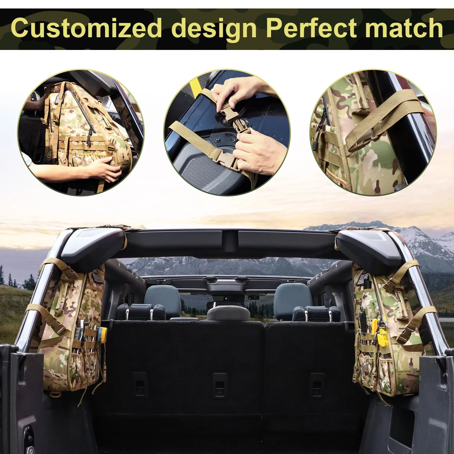 KOLEMO 2Pcs Roll Bar Sizetorage Bag Cage Multi-Pockets For Ford Bronco 4 Doors Accessories