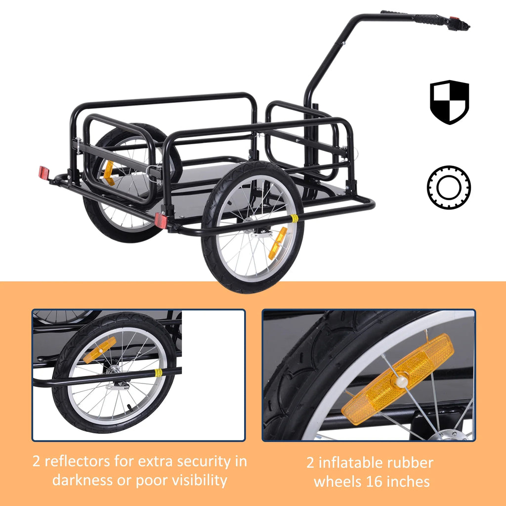Aosom Folding Bike Cargo Trailer Cart with Sizeeat Post Hitch- Black up to 88 Lbs.