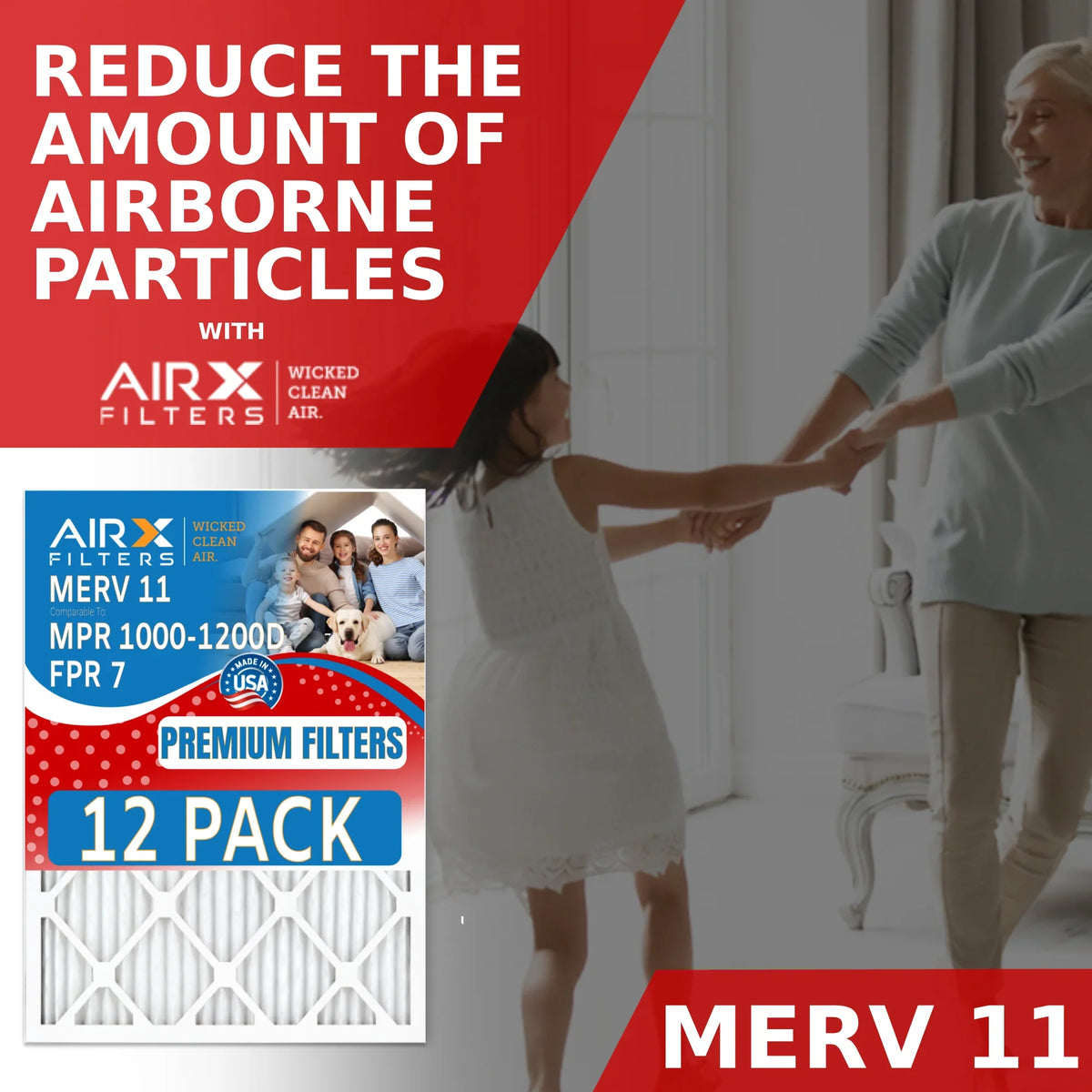 10x30x1 Air Filter MERV 11 Rating, 12 Pack of Furnace Filters Comparable to MPR 1000, MPR 1200 & FPR 7 - Made in USizeA by AIRX FILTERSize WICKED CLEAN AIR.