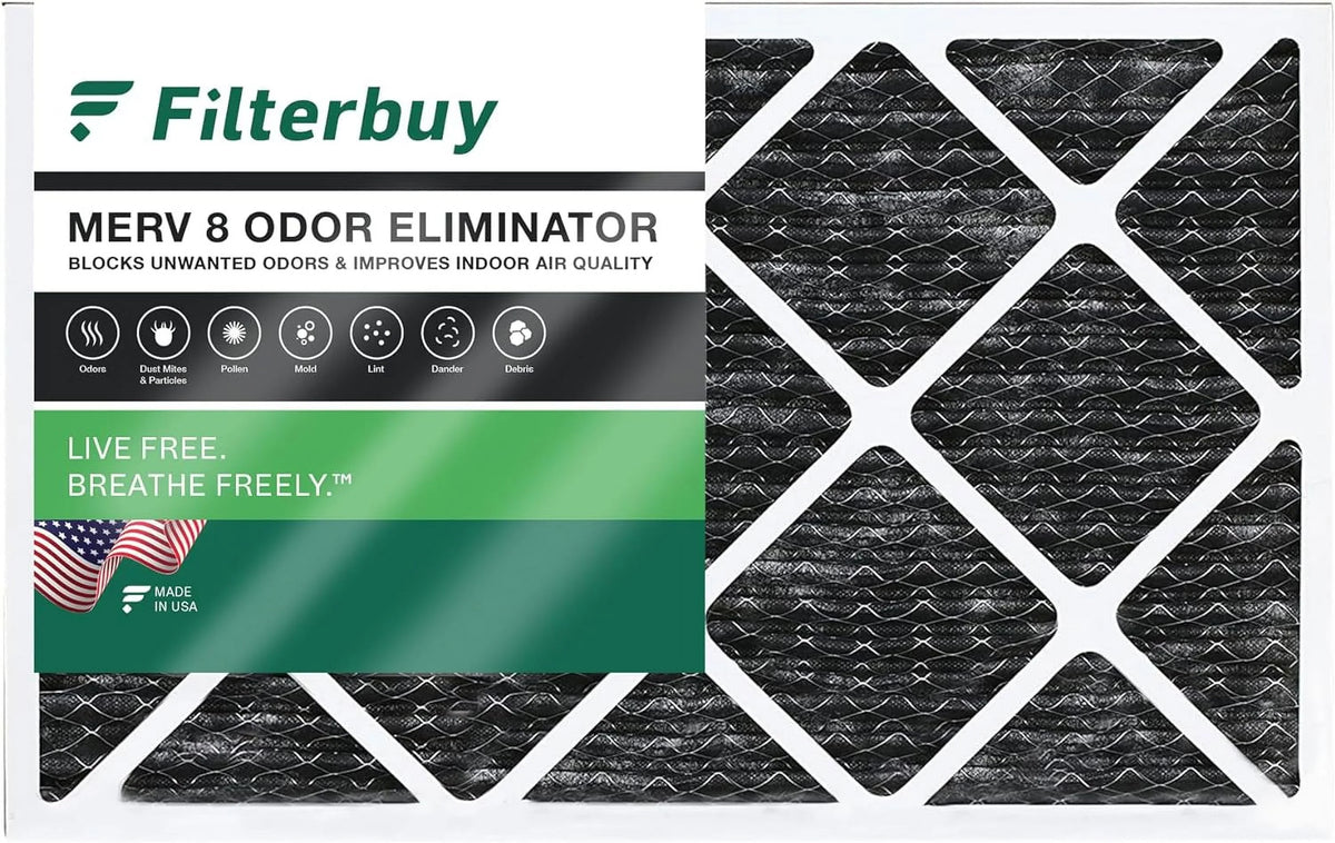 Filterbuy 16x25x1 MERV 8 Odor Eliminator Pleated HVAC AC Furnace Air Filters with Activated Carbon (1-Pack)