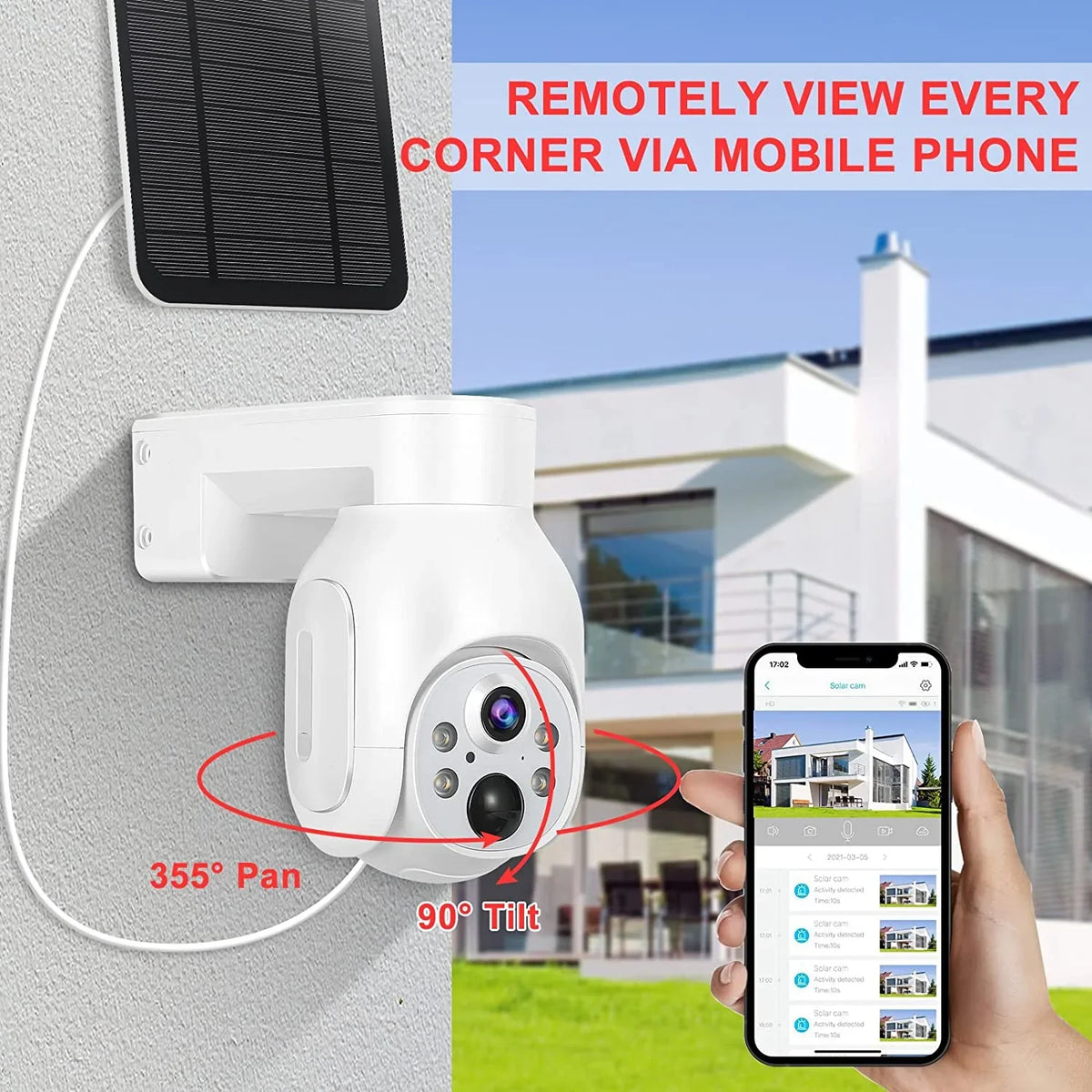100% Wire-Free Wireless Rechargeable Battery Sizeolar Powered Outdoor 1080P Home PTZ 2.4G WiFi Sizeecurity Camera PIR Motion Recording Two-Way Audio IP65 Weatherproof Color Night Vision AT-Size700