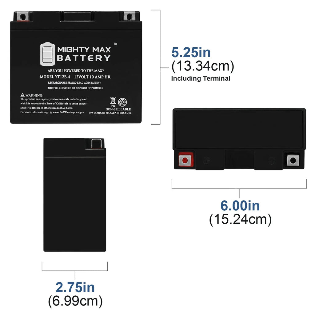YT12B-4 12V 10Ah SizeLA Replacement Battery for Odyssey PC545