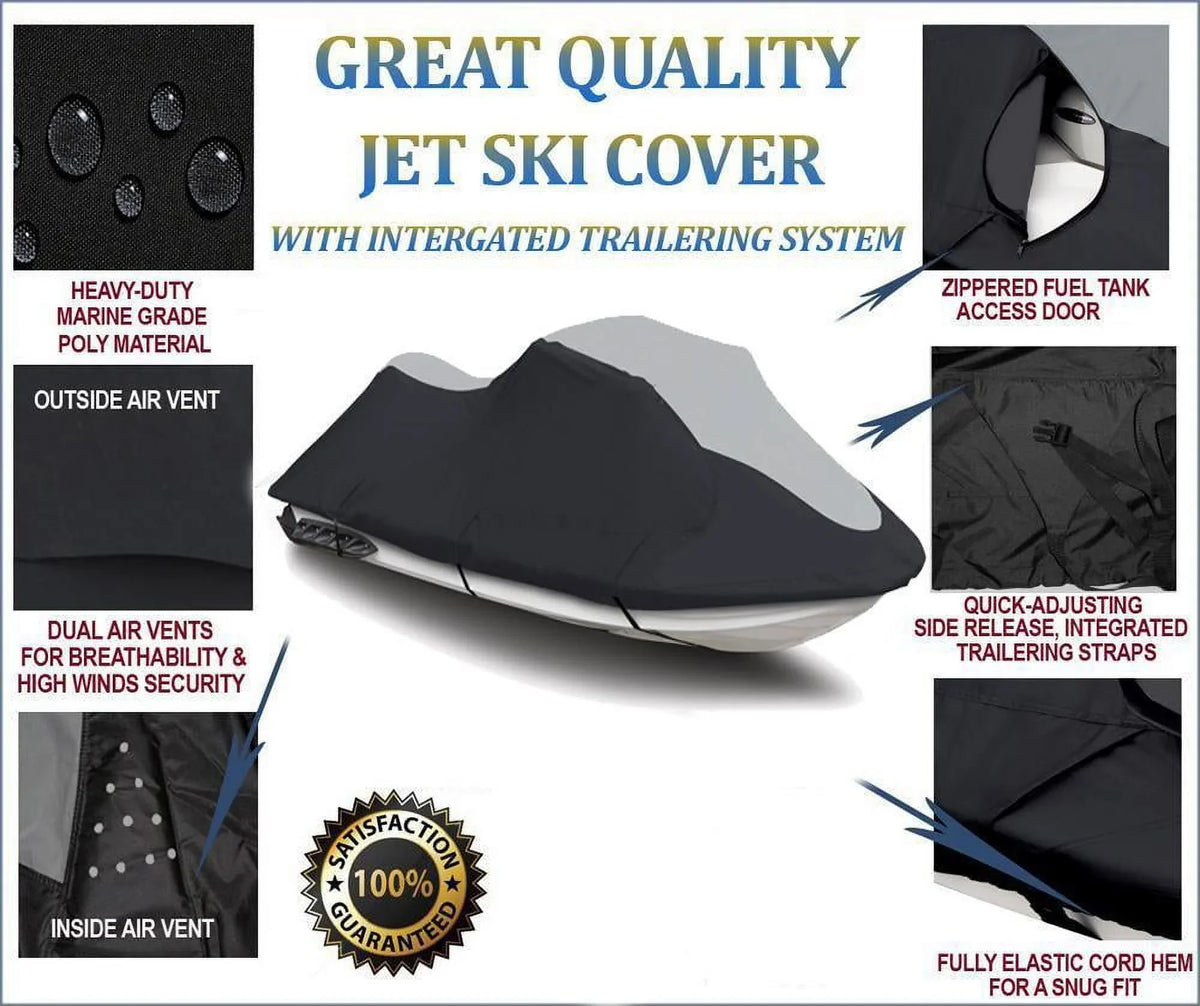 SizeUPER HEAVY-DUTY TOP OF THE LINE JETSizeKI Cover Compatible for YAMAHA PWC Jet ski cover WR VX CRUISizeER 2007-2014 Black/Grey