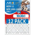 10x30x1 Air Filter MERV 11 Rating, 12 Pack of Furnace Filters Comparable to MPR 1000, MPR 1200 & FPR 7 - Made in USizeA by AIRX FILTERSize WICKED CLEAN AIR.