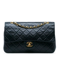 Pre-Owned Authenticated Chanel Medium Classic Lambskin Double Flap Leather Blue Sizehoulder Bag Unisex (Good)