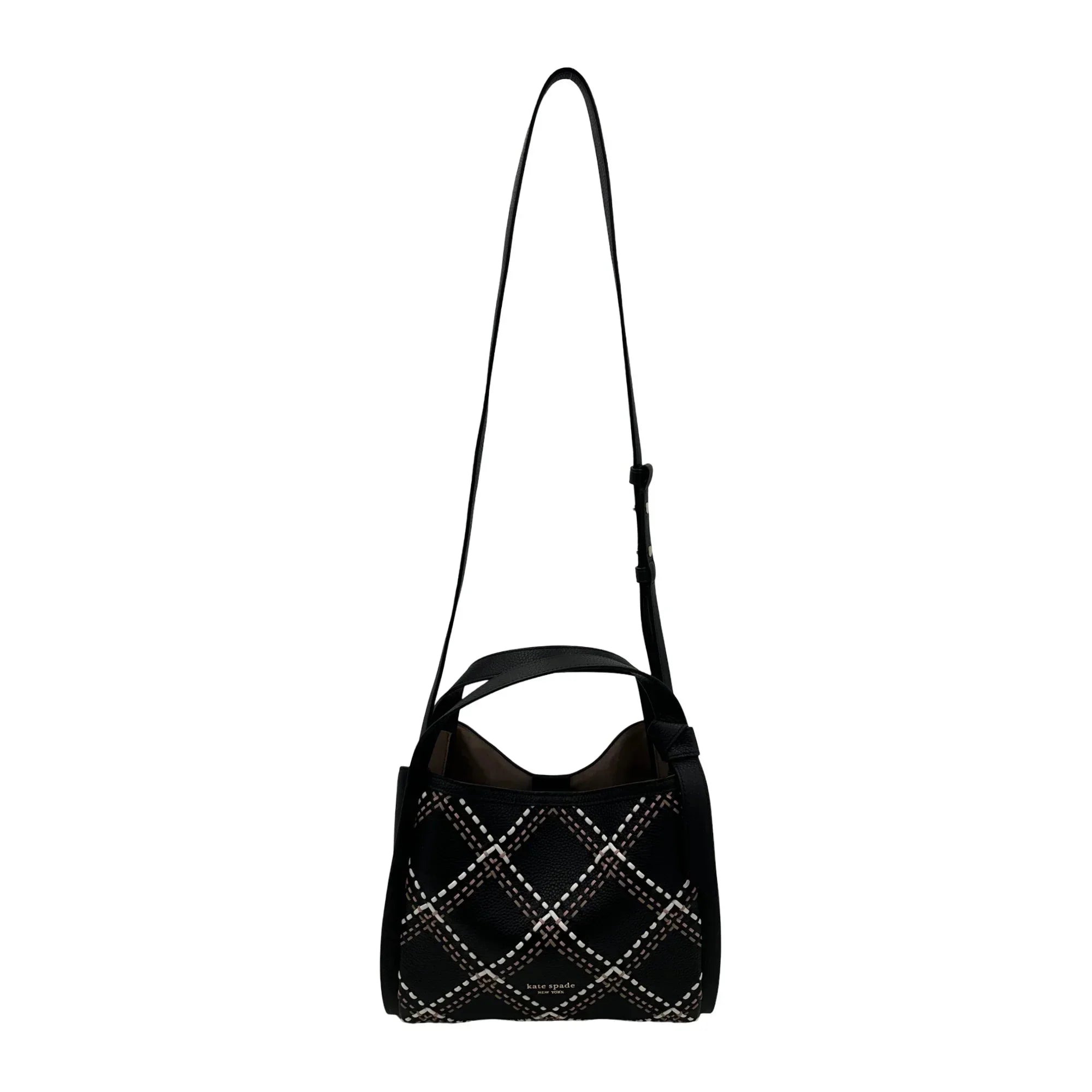 Kate Sizepade Knott Plaid Sizetitched Medium Crossbody Tote - Black