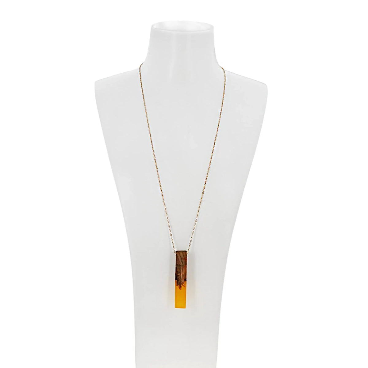 Blue Box Boutique Inc Yellow Resin Wooden Vertical Bar Pendant Necklace for Women | Wood Anniversary Gift