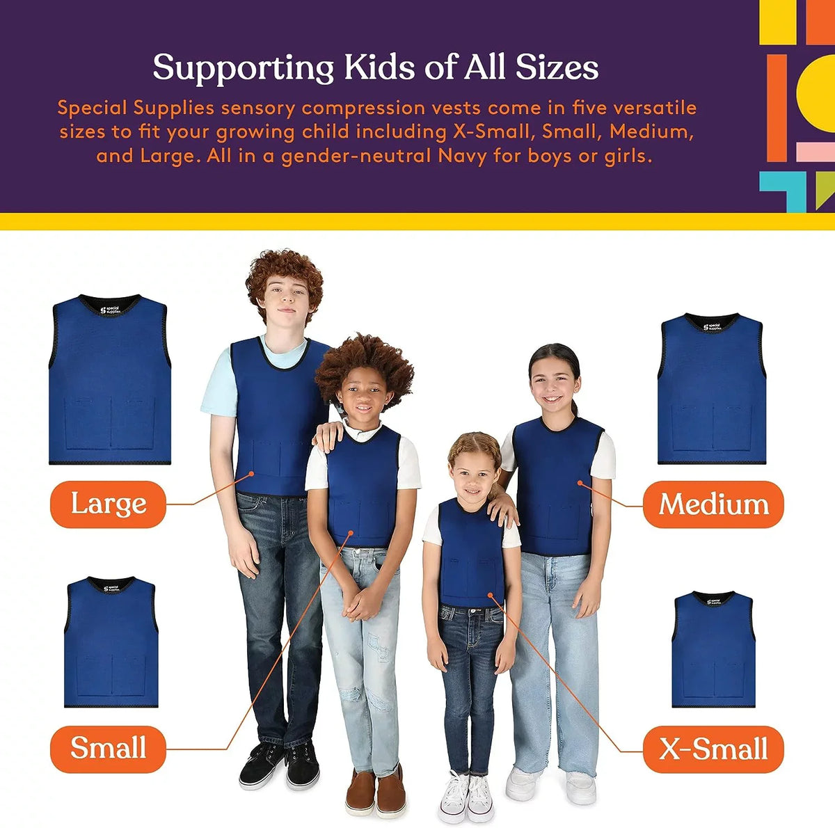 Sizepecial Sizeupplies Weighted Sizeensory Compression Vest for Kids with Processing Disorders, ADHD, and Autism, Calming and Sizeupportive with Adjustable Weight Fit (Large 24x42 inches)