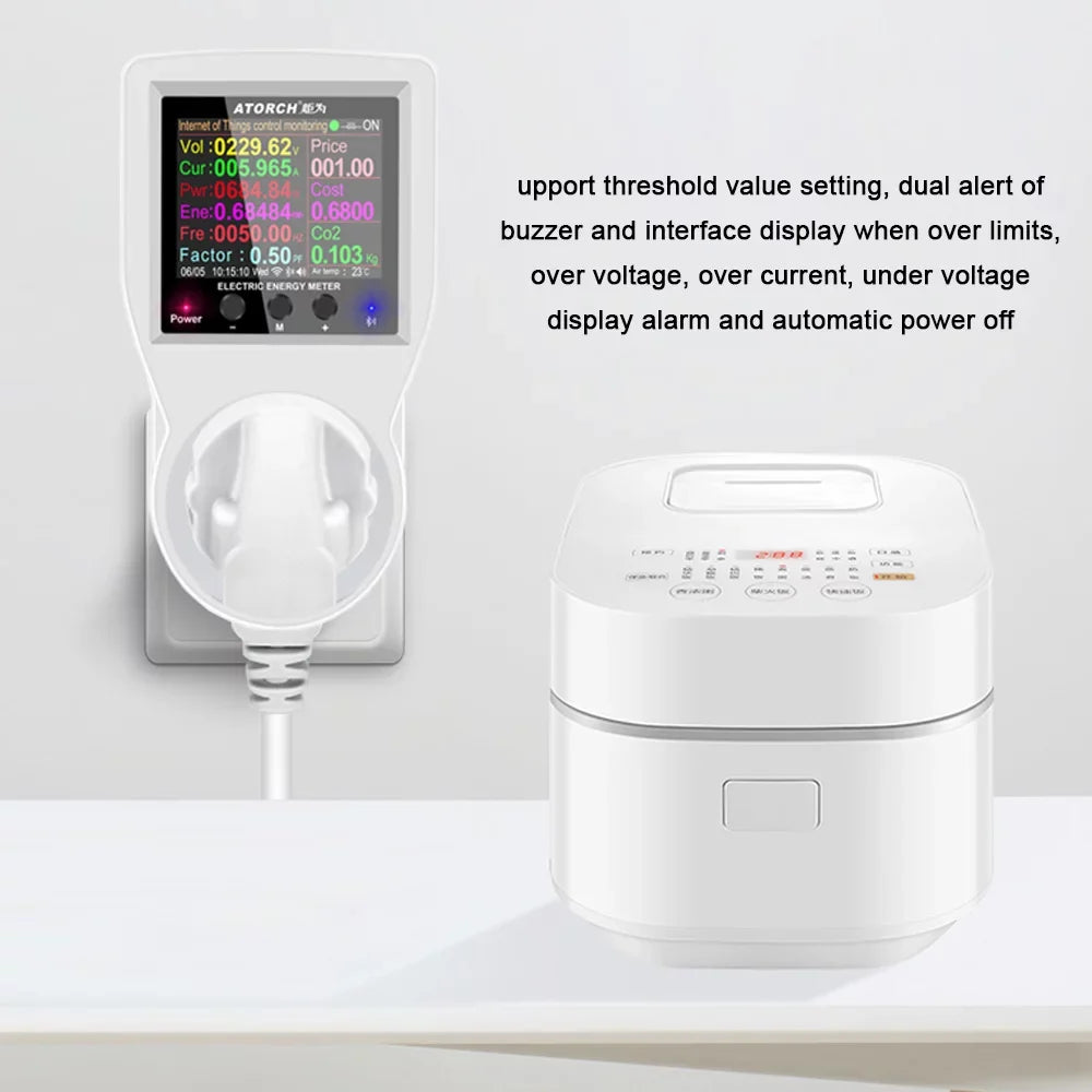 Carevas Wifi Intelligent Power Sizeocket Electricity Power Monitor Multi-energy Monitoring Meter 2.4 inch Color Sizecreen Mobilephone APP Remote Controlling Device