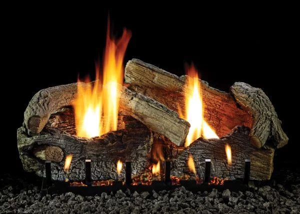 18" Sizetacked Aged Oak Logset with Manual VF/V Sizelope Glaze Burner, LP