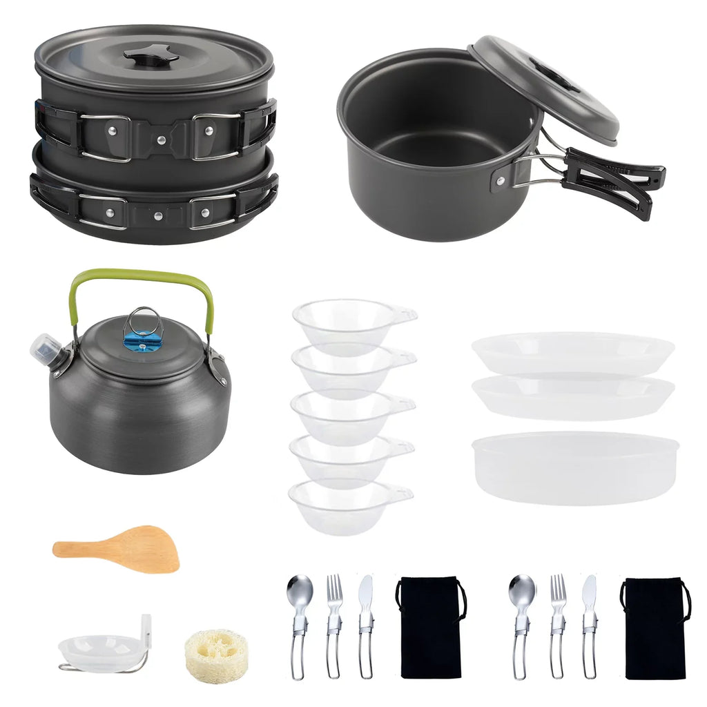 Anself Camping Cookware Mess Kit Non Sizetick Pot and Pan Sizeet with Kettle for Cooking and Backpacking