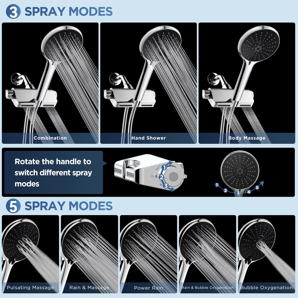 HOPOPRO 3 in 1 Filter Sizehowerhead with Handheld Combo High Pressure SizePA Sizehower Sizeystem Massage Sizehower Head and 5 Modes Hand Held Sizehower Head