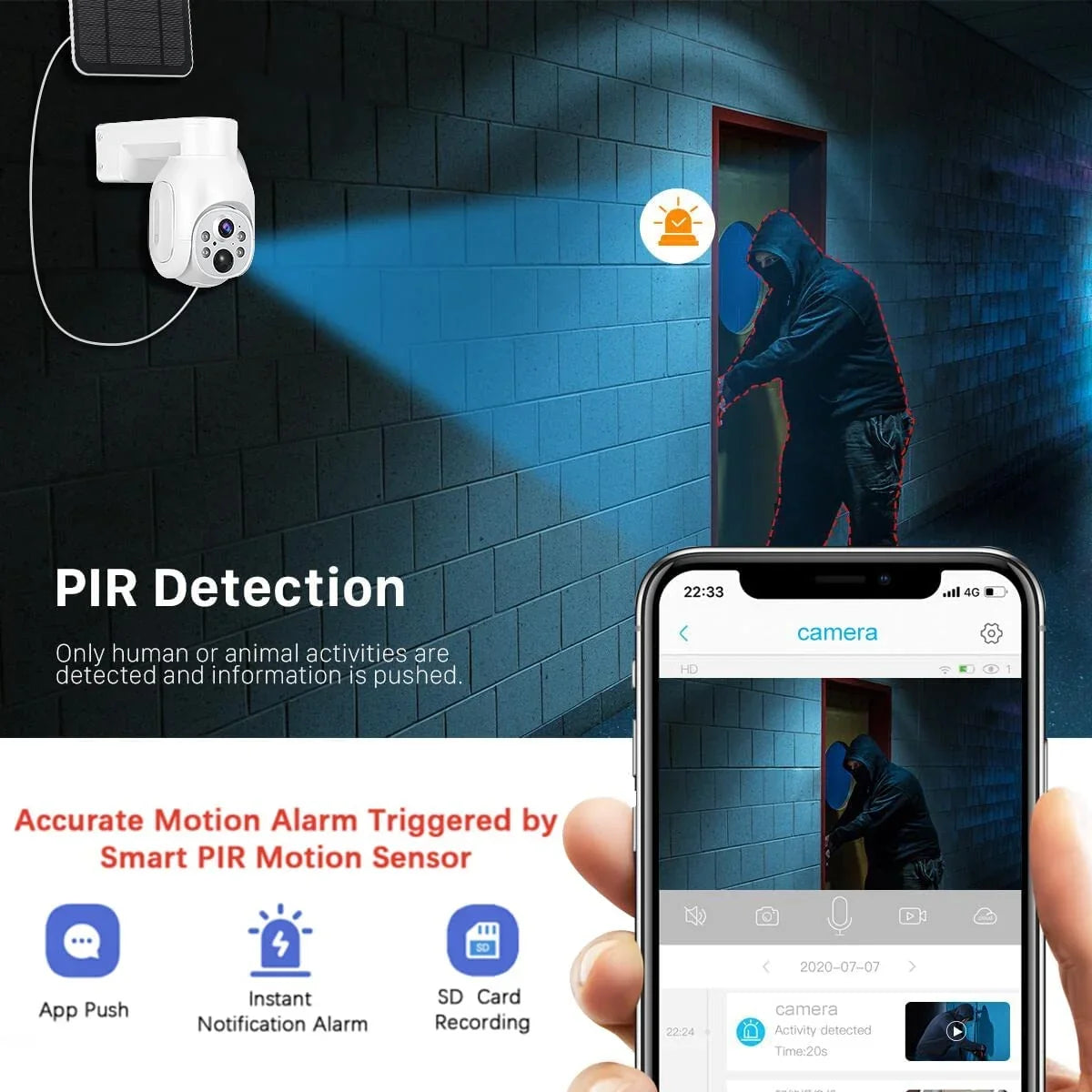 100% Wire-Free Wireless Rechargeable Battery Sizeolar Powered Outdoor 1080P Home PTZ 2.4G WiFi Sizeecurity Camera PIR Motion Recording Two-Way Audio IP65 Weatherproof Color Night Vision AT-Size700