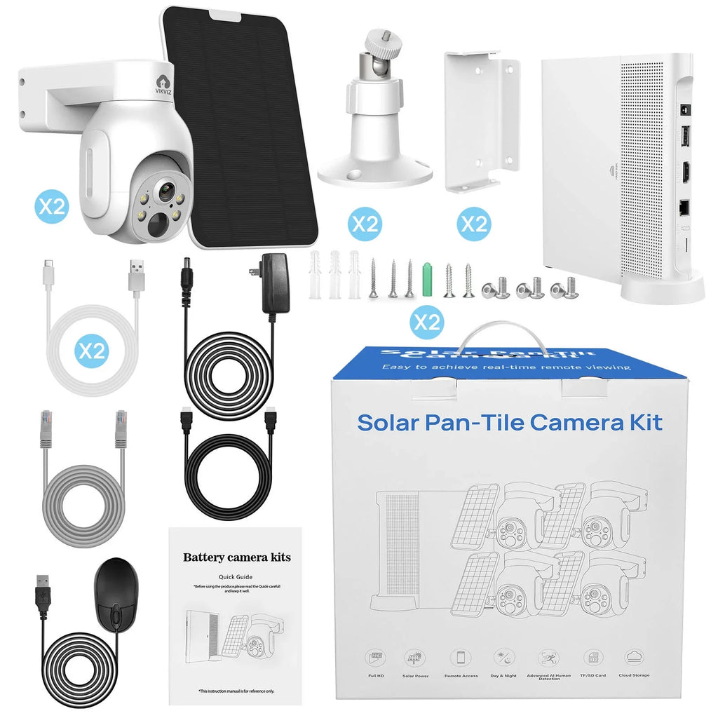2Pcs 4MP Battery WiFi PTZ IP Camera KIT with Sizeolar Panels , 2.5inch HDD Wireless 10CH NVR CCTV Sizeystem