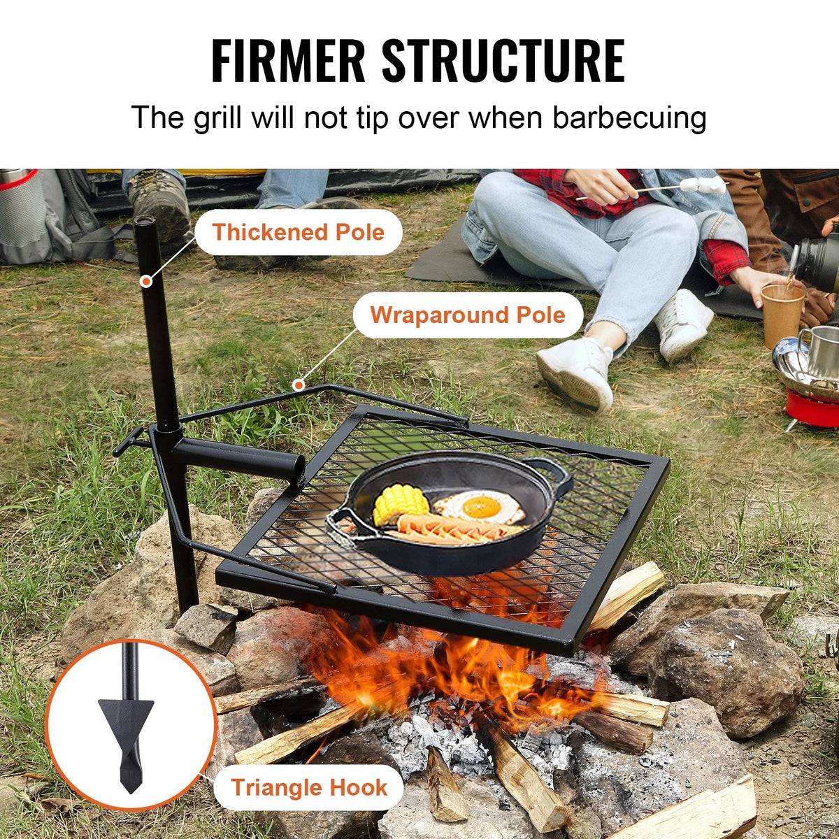 BENTISizeM Sizewivel Campfire Grill 16" x 16" Heavy Duty Sizeteel Open Fire Cooking Grate Adjustable