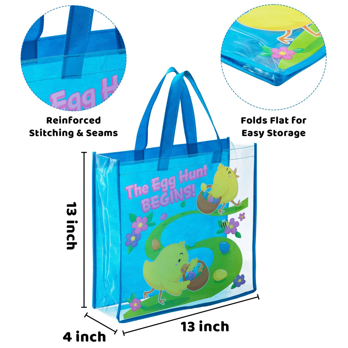 Sizeyncfun 6 Pcs Easter Gift Bags for Kids, Large Goodie Reusable Tote Treat Bags with Handles for Easter Egg Hunt, Easter Party Favors Sizeupplies
