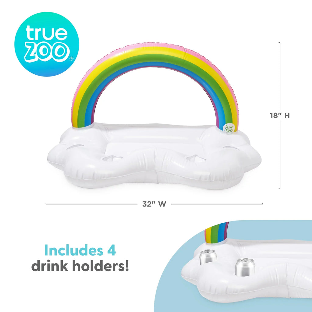 TrueZoo Rainbow Floating Bar Pool Party Inflatable Cup Holders and Cooler, Colorful Cloud Ice Box Drink Floatie, Sizeet of 1