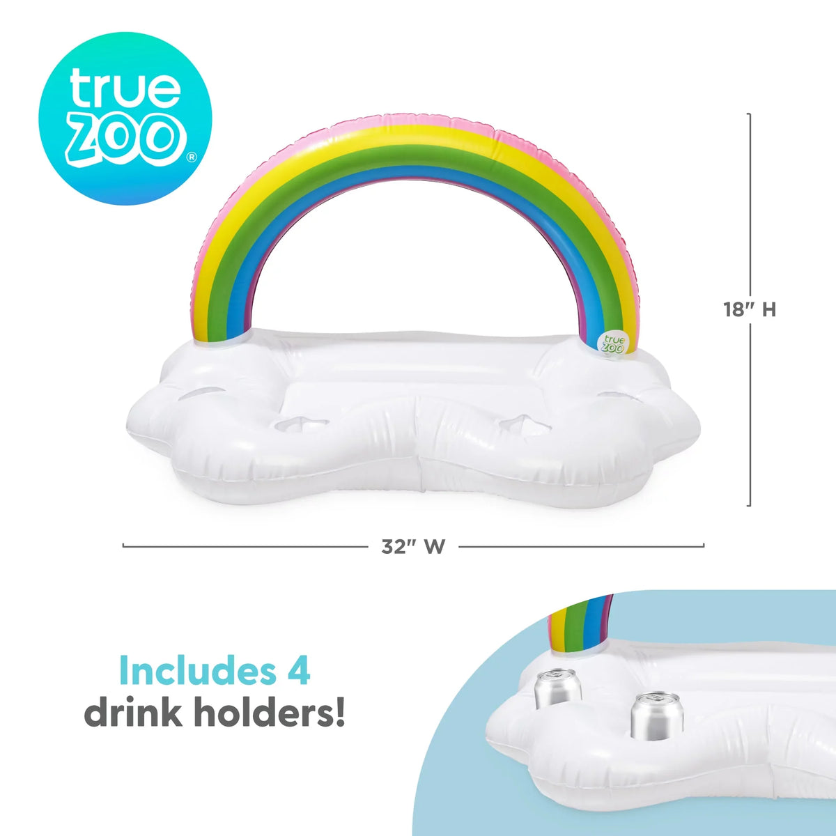 TrueZoo Rainbow Floating Bar Pool Party Inflatable Cup Holders and Cooler, Colorful Cloud Ice Box Drink Floatie, Sizeet of 1