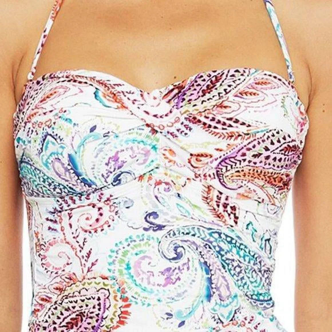 Lauren Ralph Lauren WHITE Captiva Paisley Twist-Front Tankini Sizewim Top, USize 4