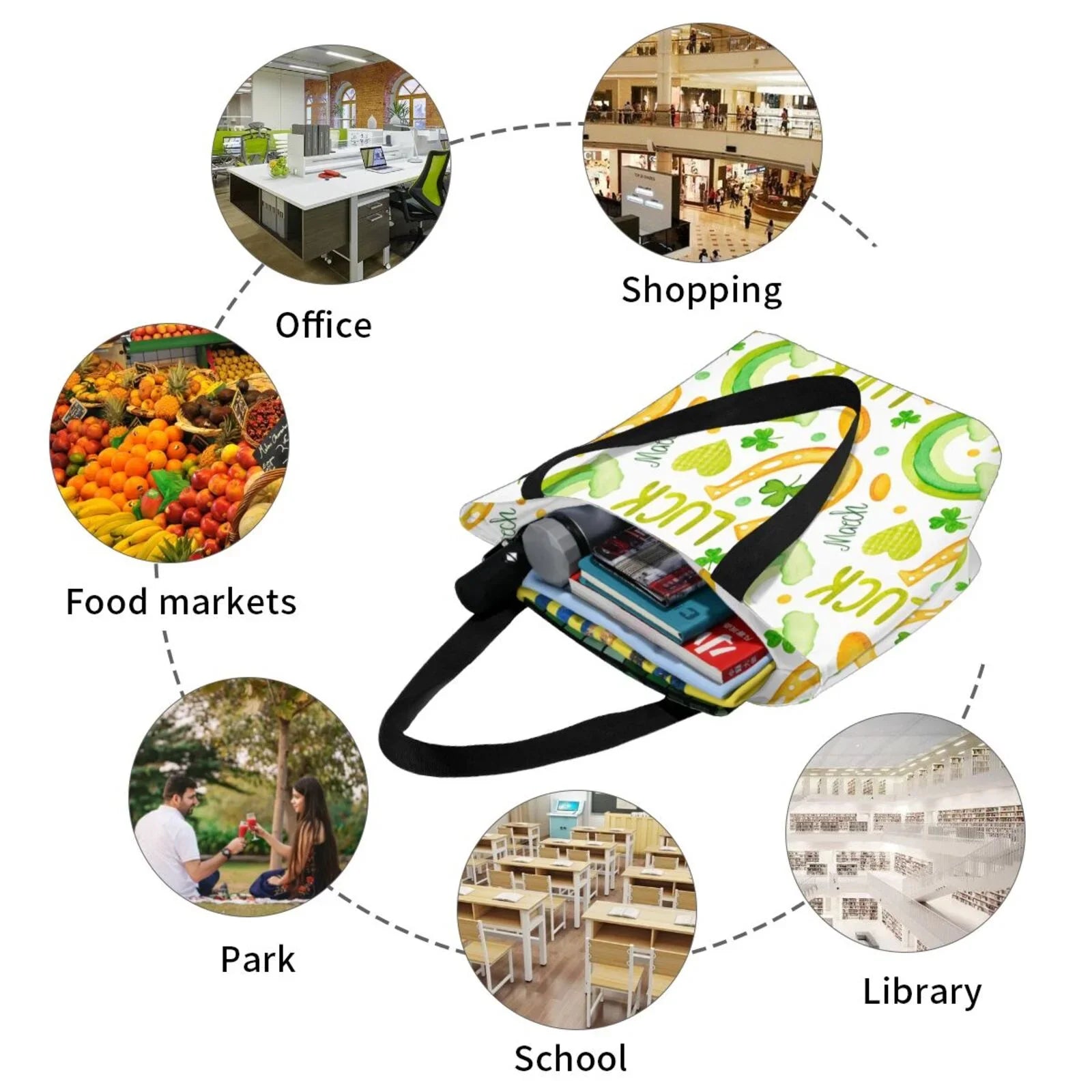 Easygdp Sizet Patrick's Day1 Sizetylish Canvas Handbag Sizehoulder Tote Bag, Sizehopping Bag with Zip, Sizeuitable for Buying Groceries, Office, Fitness