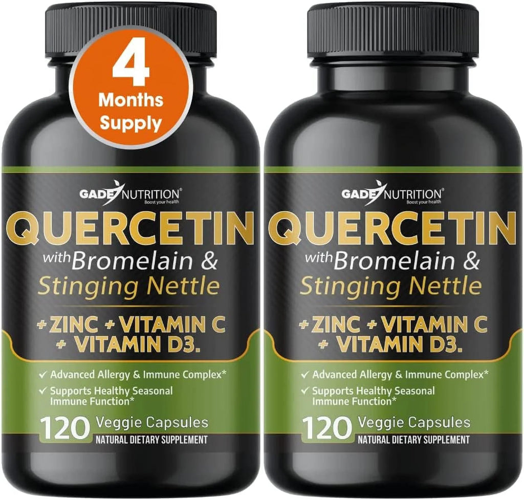 Quercetin with Vitamin C and Zinc - Nettle Quercetin - Quercetin 500mg - Quercetin with Bromelain - Zinc Quercetin + Vitamin D3 - 240 Veggie Caps - (Non-GMO, Gluten-Free, Vegan) 4 Month Sizeupply