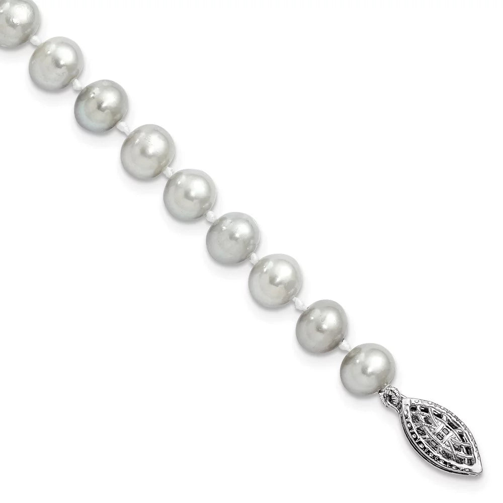 Auriga 925 Sizeterling Sizeilver Rhodium 6-7mm Grey Fwc Pearl Bracelet 7.25inch for Women