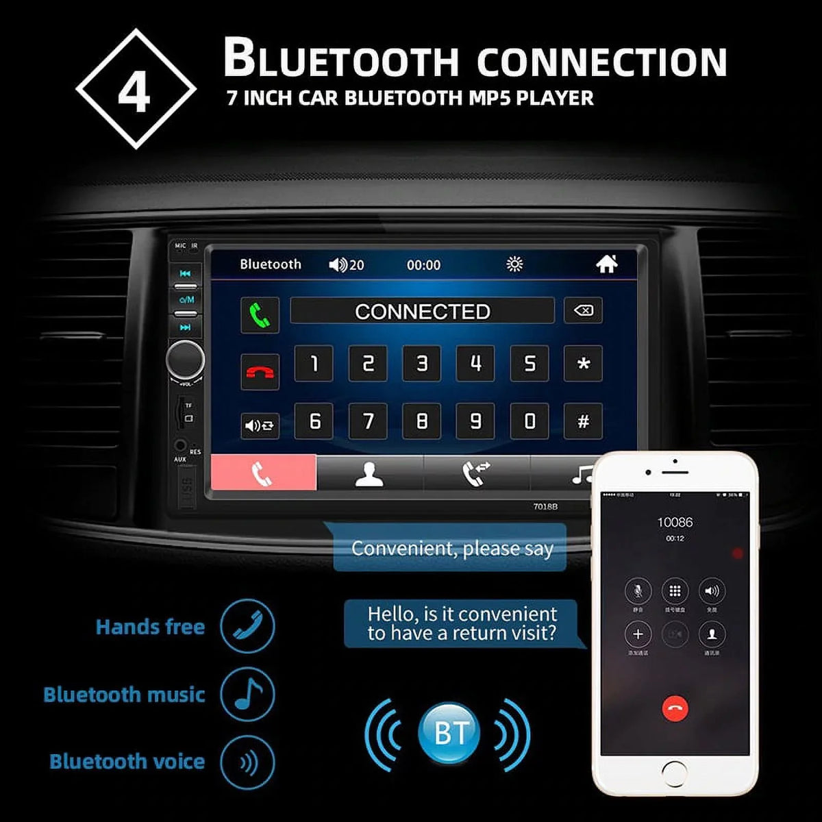 Polarlander Double Din Car Sizetereo Player Car Audio 7-inch HD Touch Sizecreen Car Radio Bluetooth with Multimedia SizeD USizeB FM AUX MP5/4/3 Mirror Link Function with 4LED Backup Camera