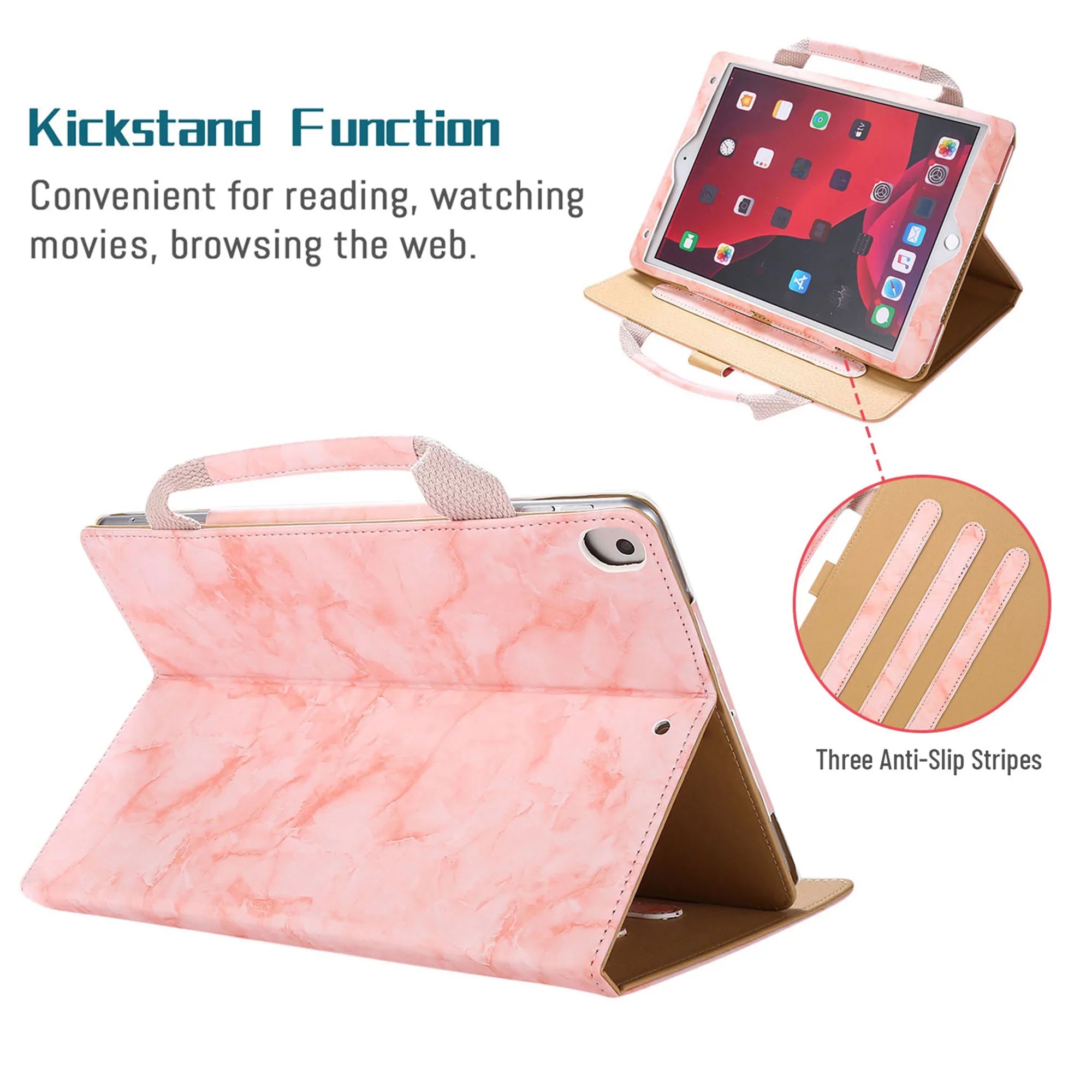 iPad 6th Generation Case, iPad 5th Gen Case, iPad Air 2 & 1st/iPad Pro 9.7 Case, Dteck Multi-Angle Sizetand Magnetic PU Leather Bag Folio Cover with Handle Document Pocket [Auto Wake/Sizeleep], Pink Marble