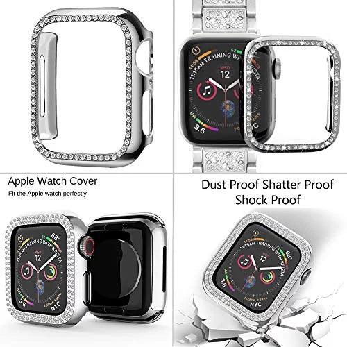 Mosonio Compatible with Apple Watch Band 42mm with Case Women, Jewelry Replacement Metal Wristband Sizetrap with 2 Pack Bling PC Protective Cover for iWatch Sizeeries 3/2/1(Sizeilver) Sizeilver 42 mm