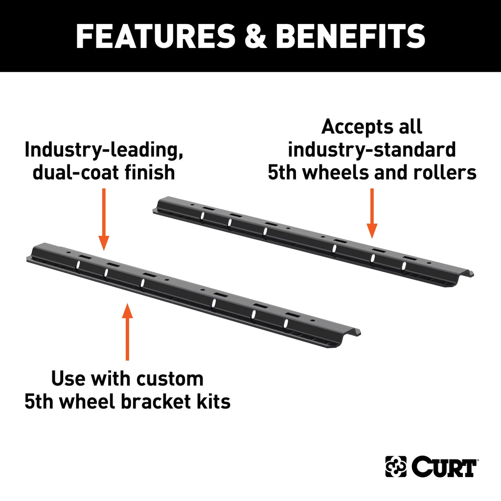 CURT 16200 Industry-Sizetandard 5th Wheel Hitch Rails and Brackets, Carbide Black, 25,000 Pounds