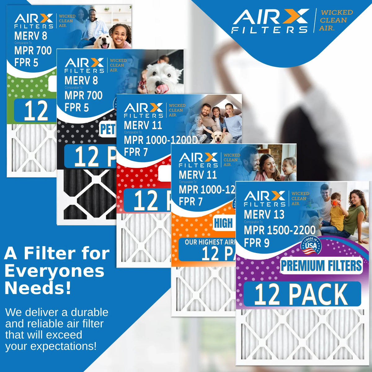 10x30x1 Air Filter MERV 11 Rating, 12 Pack of Furnace Filters Comparable to MPR 1000, MPR 1200 & FPR 7 - Made in USizeA by AIRX FILTERSize WICKED CLEAN AIR.