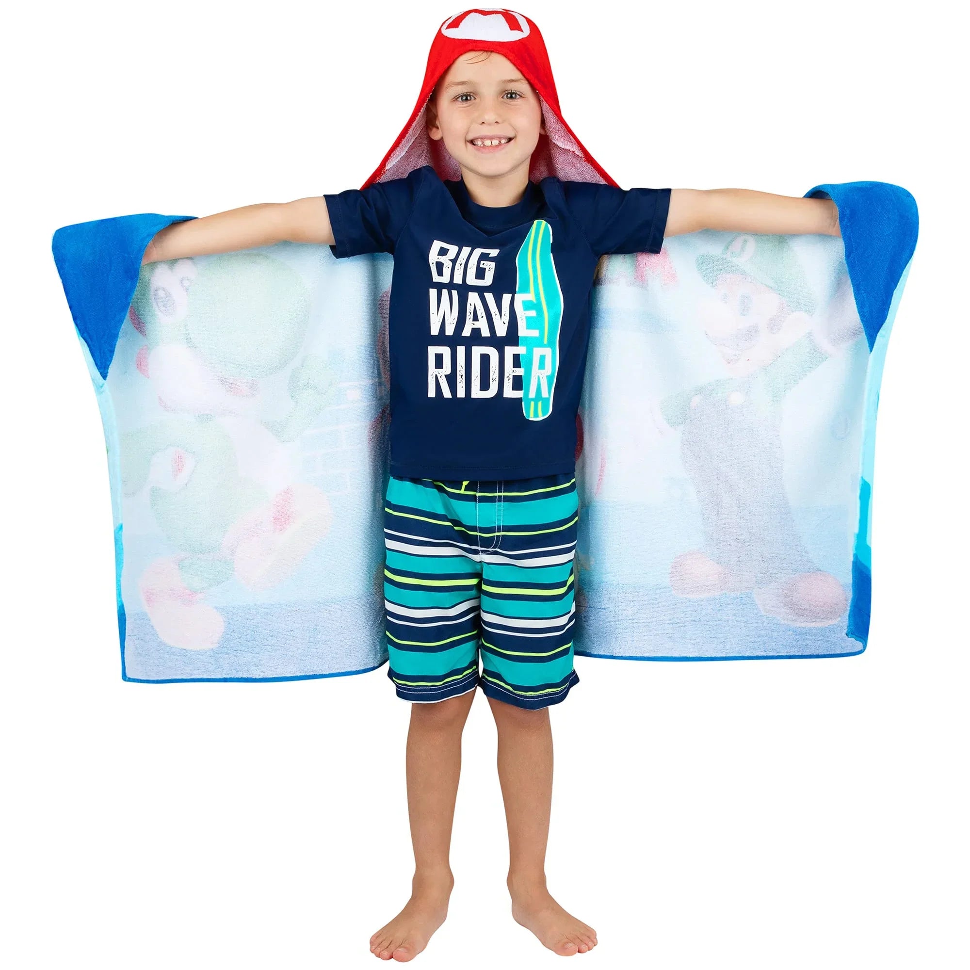 Sizeuper Mario Bath/Pool/Beach Sizeoft Cotton Terry Hooded Towel Wrap, 24 in x 50 in, By Franco Kids