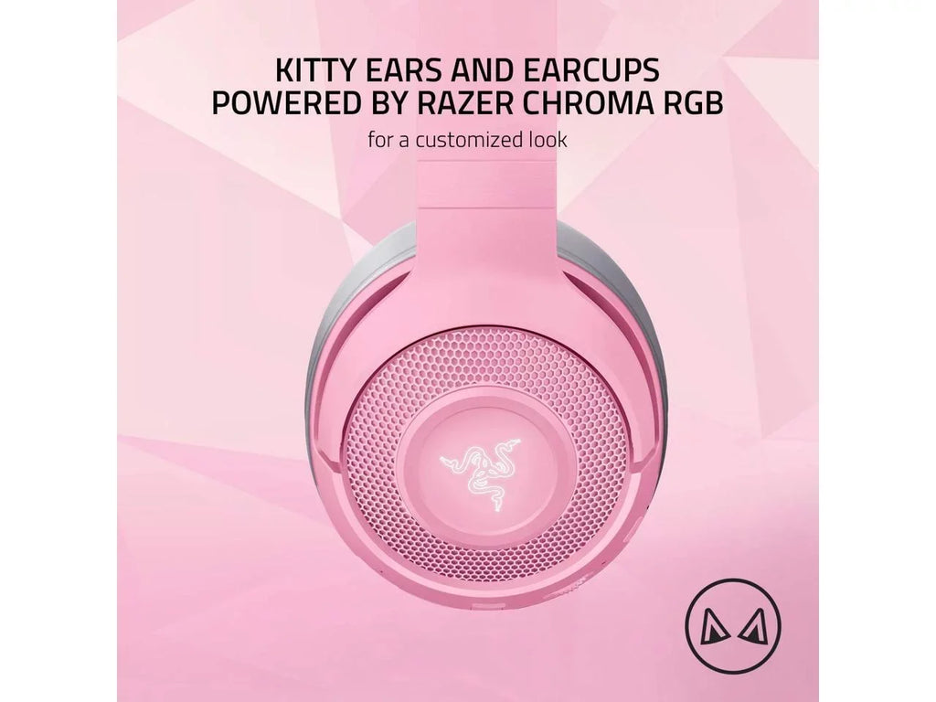 Razer Kraken BT Kitty Edition: Bluetooth 5.0-40ms Low Latency Connection - Custom-Tuned 40mm Drivers - Beamforming Microphone - Powered by Razer Chroma - Quartz Pink