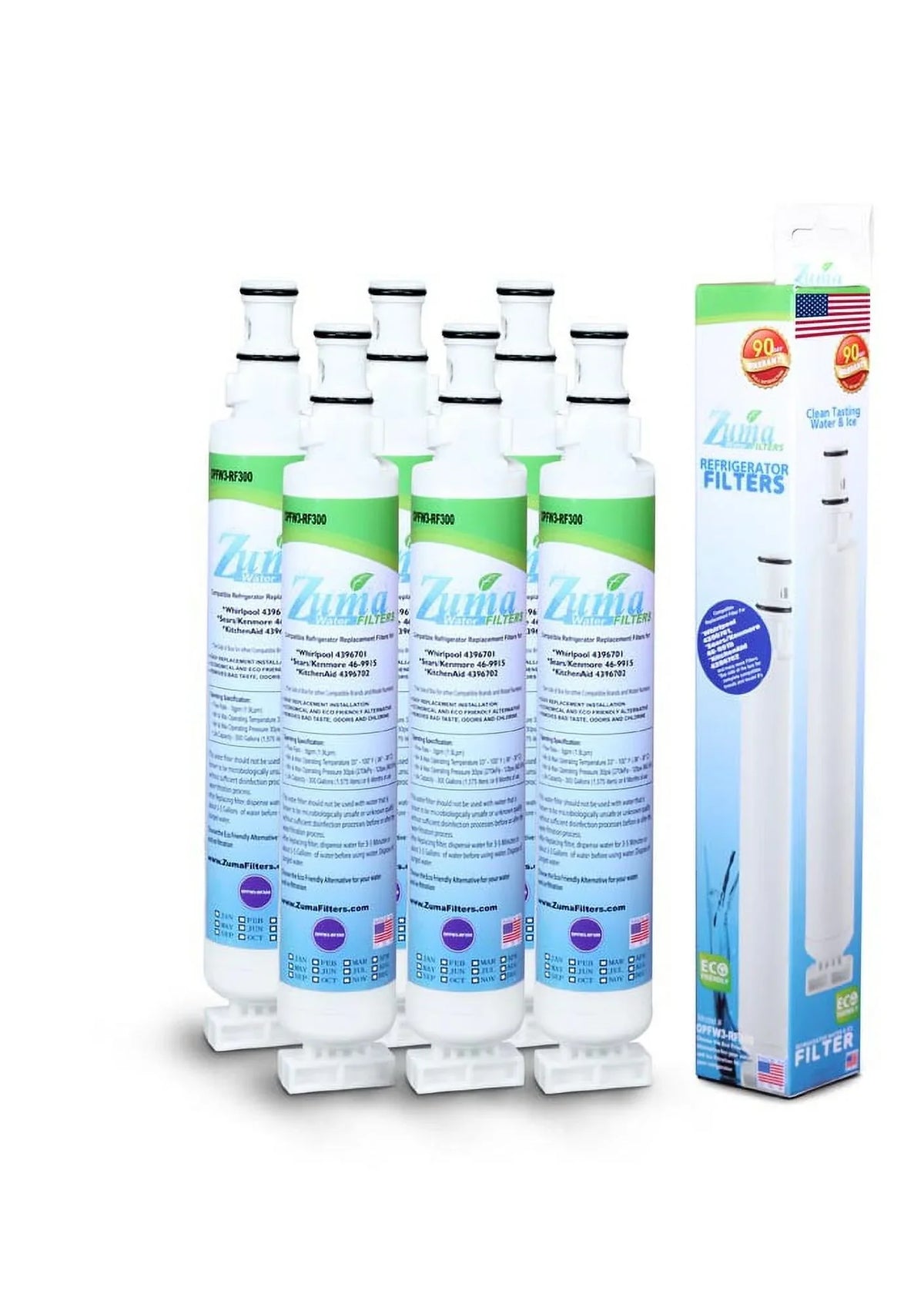 ZUMA Brand , Water and Ice Filter , Model # OPFW3-RF300 , Compatible with Whirlpool® WFI-NL120V - 6 Pack - Made in U.Size.A.