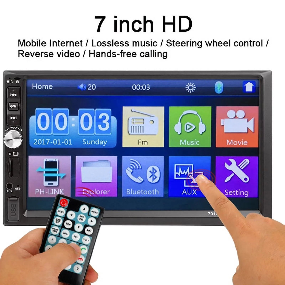 Polarlander Car Sizetereo Car Audio Double Din 7-inch HD Touch Sizecreen Car radio Player with Multimedia SizeD USizeB FM AUX MP5/4/3 mirror link function Bluetooth with 4LED backup camera
