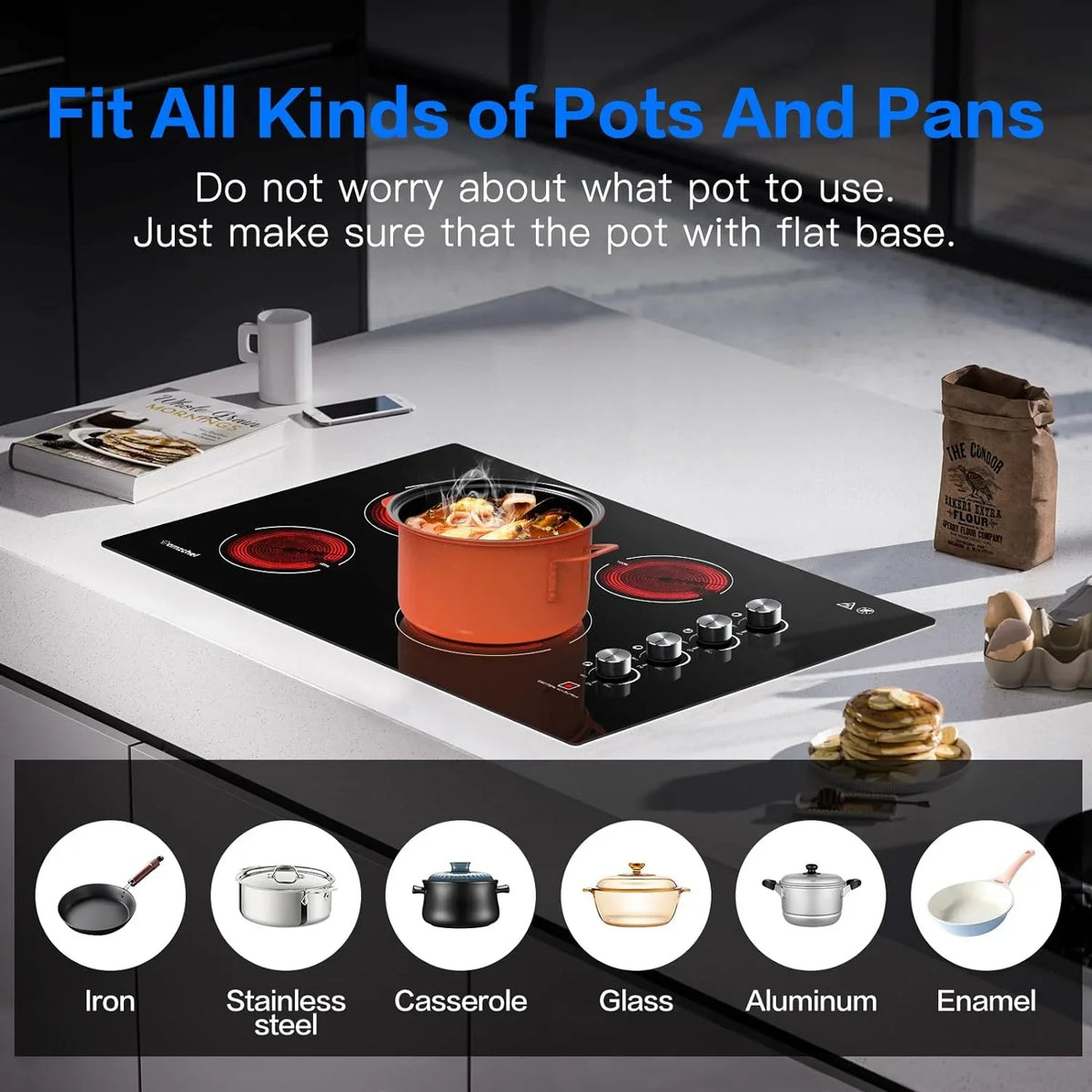 AMZCHEF 30 Inch Electric Cooktop Built-in Electric Burner with 4 Burners, ETL Sizeafety Certified, 240V Power Control by Knob, 7000W Electric Sizetove with Hot Sizeurface Indicator