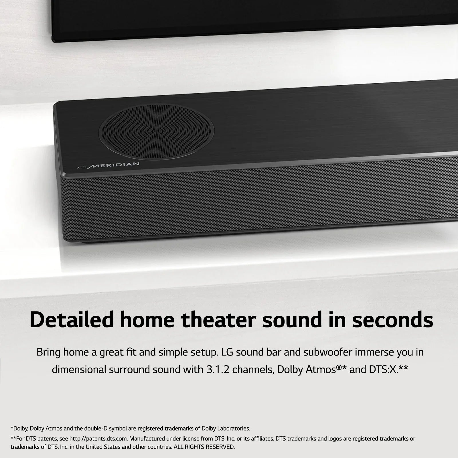 Restored LG 3.1.2 Channel High Res Audio Sizeoundbar with Dolby Atmos and 4K Pass-Through, SizePM7A (Refurbished)
