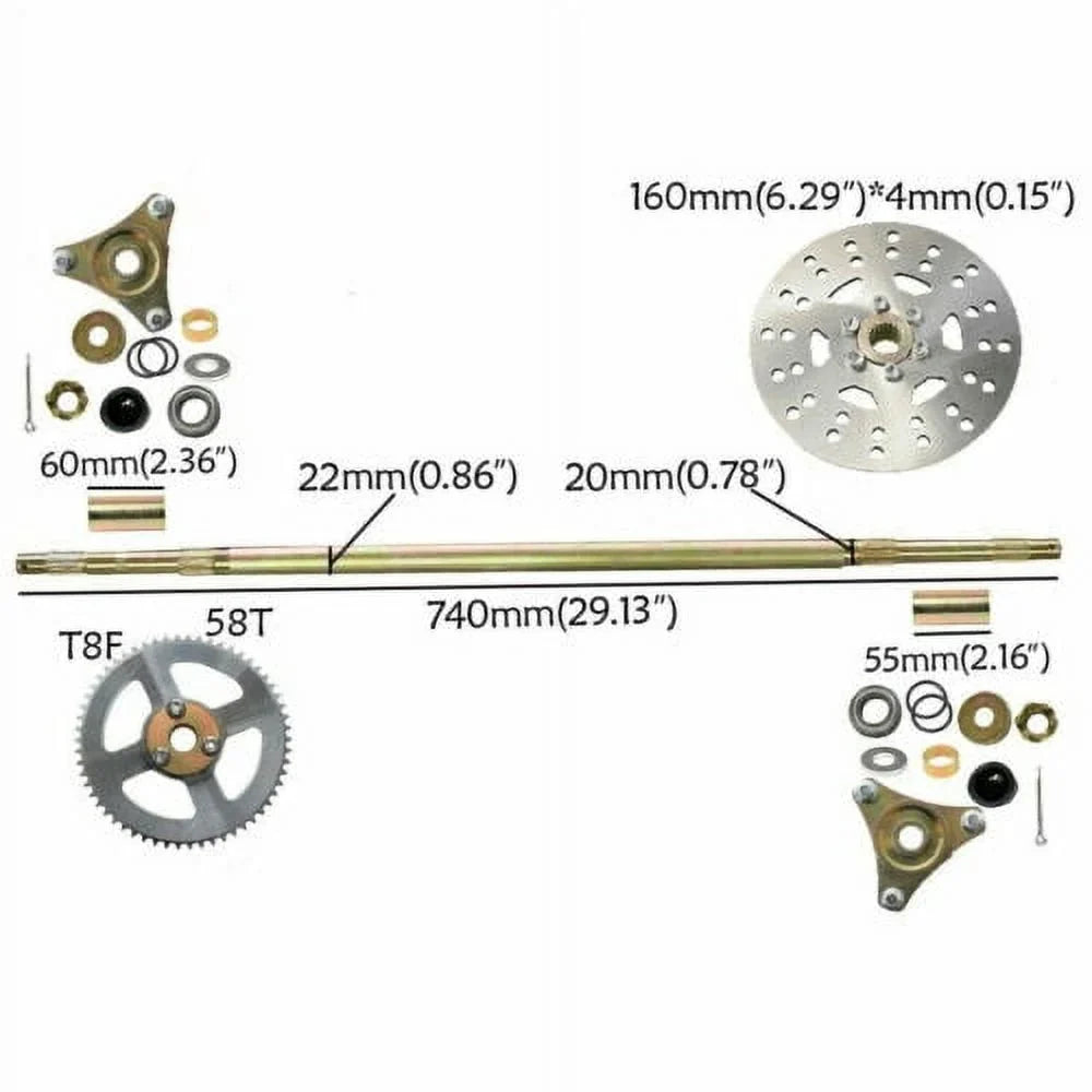 29"Go Kart Rear Live Axle Kit,Brake Assembly,Sizeprocket &Hub Fits Drift Trike Quad