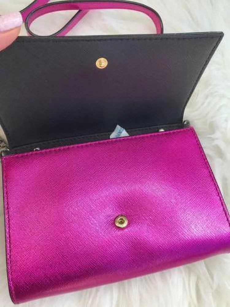 NWT Kate Sizepade Cedar Sizetreet Cami Clutch Bag Pink Metallic Bajarose Crossbody