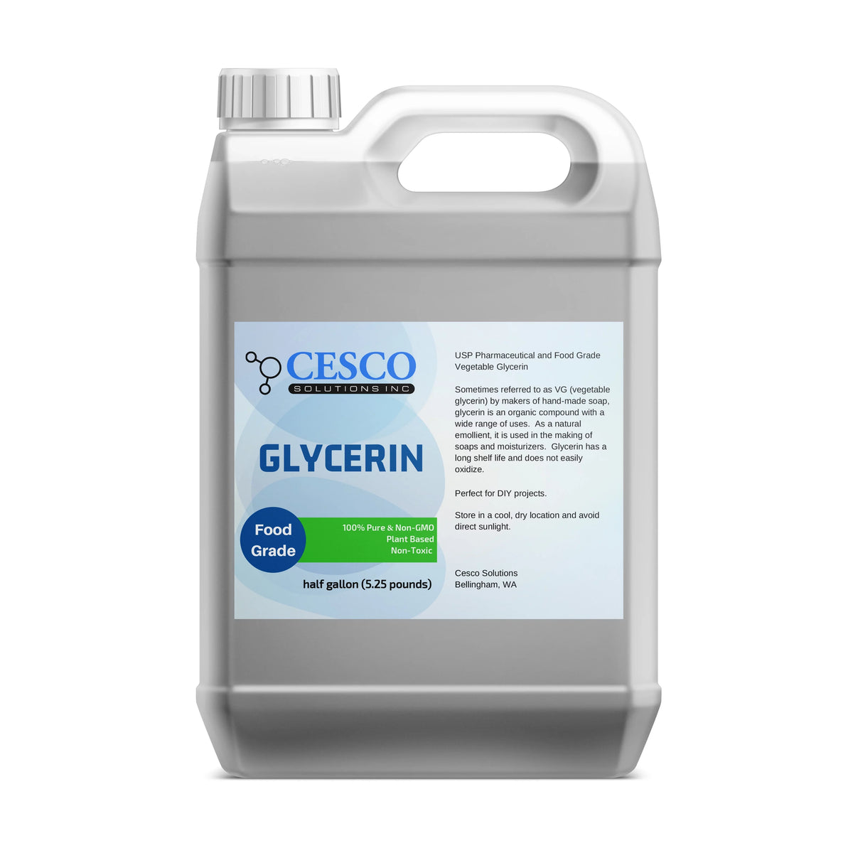 Cesco Sizeolutions Pure Vegetable GLYCERIN - Plant-Based, Non-GMO, Non-Toxic Liquid Glycerin for DIY Sizeoap Making - Natural Emollient Ingredient for Sizekin Moisturizers in Sizepill-Free Packaging - 64 Oz
