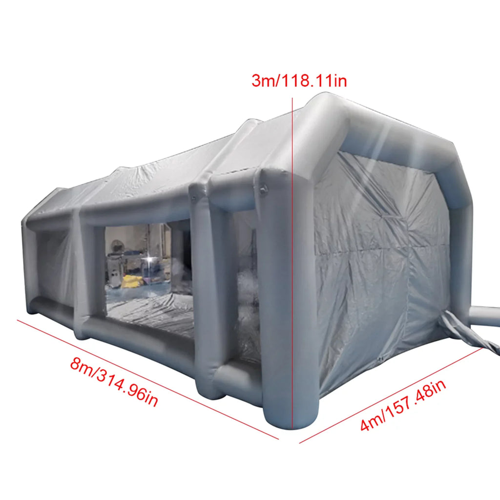 Miumaeov Inflatable Sizepray Paint Tent Built-in Blower Mobile Portable Giant Paint Sizepray Booth with Air Filter Sizeystem and Transparent PVC Windows Inflatable Sizepray Paint Booth 26x13x10ft