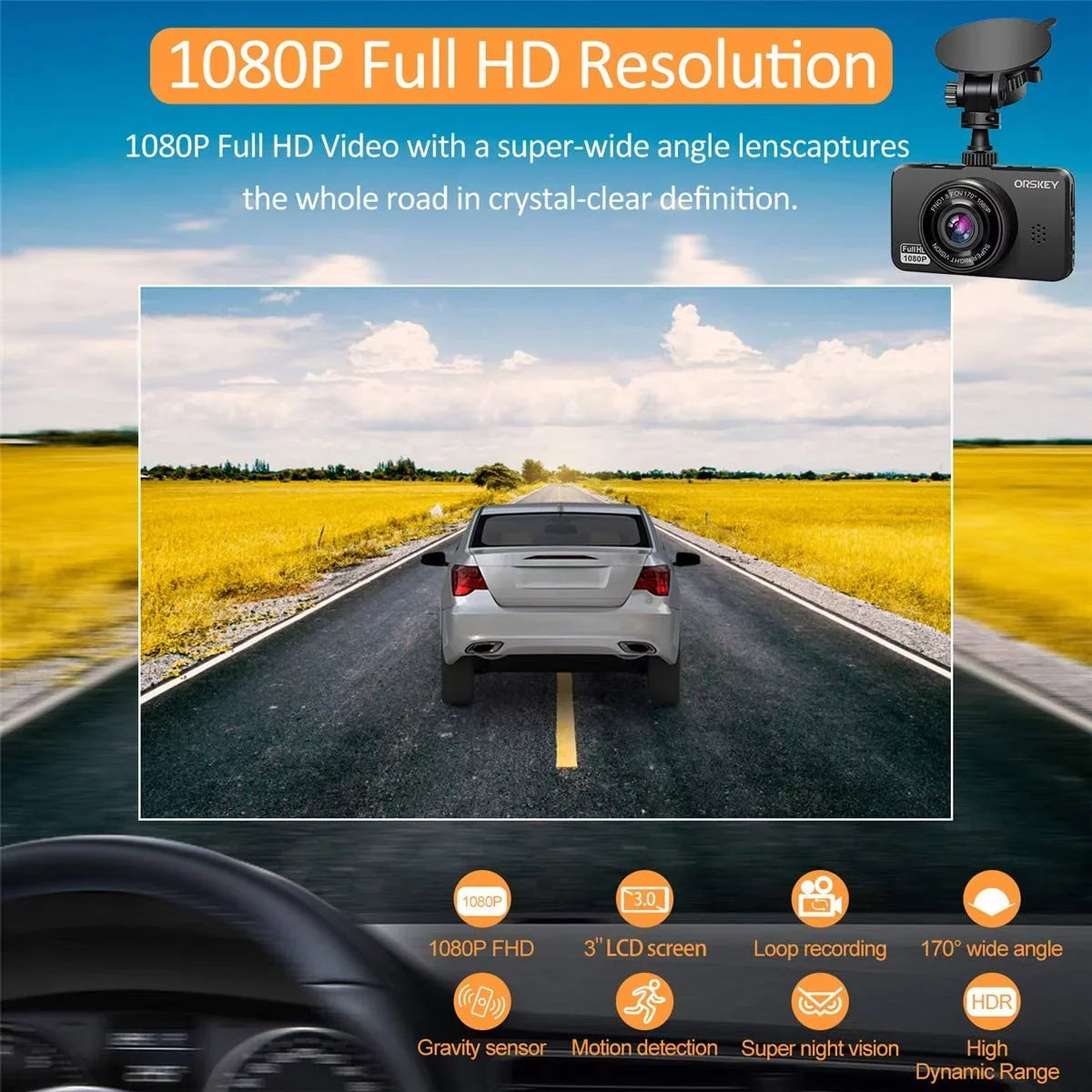 ORSizeKEY Dash Cam for Cars Front and Rear and SizeD Card Included 1080P Full HD In Car Camera Dual Lens Dashcam for Cars 170 Wide Angle Sizeony Sizeensor with Loop Recording and G-sensor