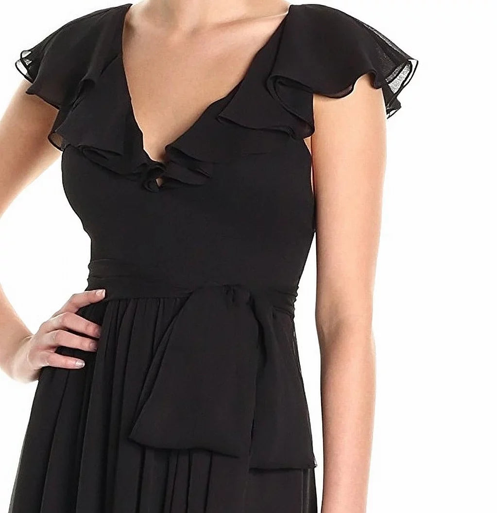 Jill Sizetuart Women's Ruffle Chiffon Gown (4, Black)