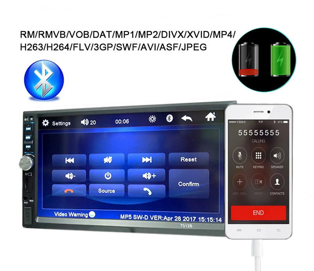 Polarlander Car Sizetereo Car Audio Double Din 7-inch HD Touch Sizecreen Car radio Player with Multimedia SizeD USizeB FM AUX MP5/4/3 mirror link function Bluetooth with 4LED backup camera