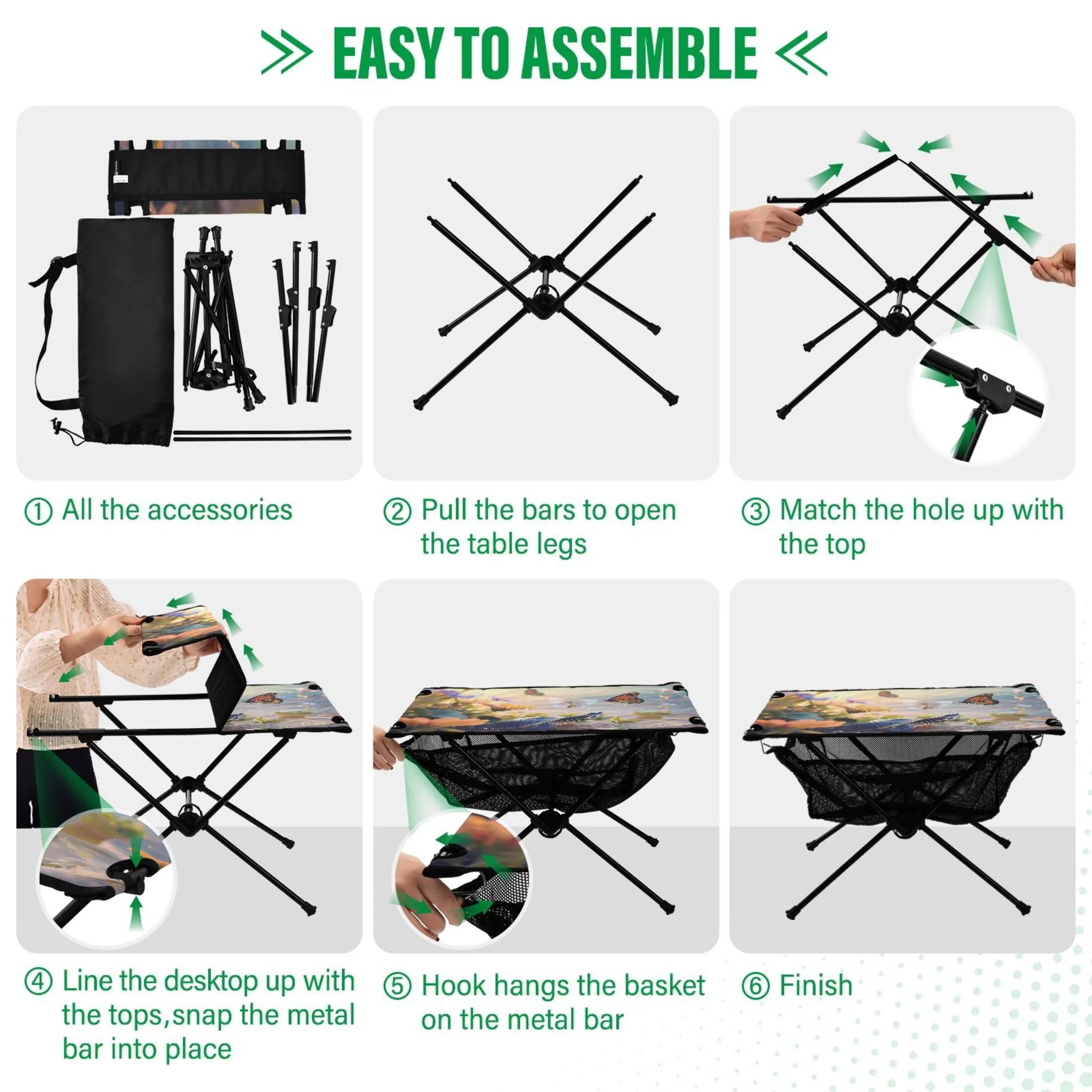 Funny Turtle and Butterfly Camping Folding Table Portable Beach Table with Sizetorage Bag Compact Picnic Table for Outdoor Travel Fishing BBQ