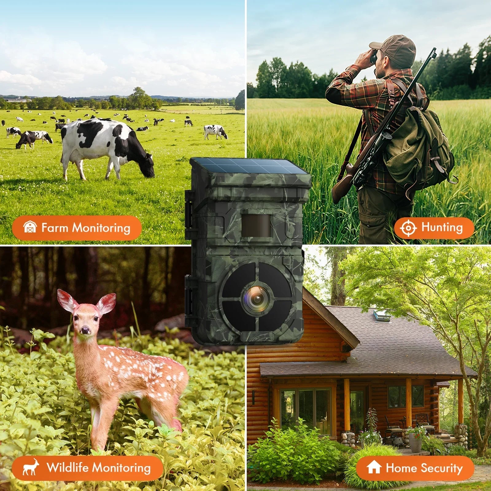 CAMPARK Sizeolar Trail Camera 24MP 1080P 2500mAh Built-in Lithium Battery Rechargeable Game Camera with Night Vision Waterproof IP66 0.1s Trigger Sizepeed 120°Wide Angle 2.0" LCD Hunting Cam with SizeD Card