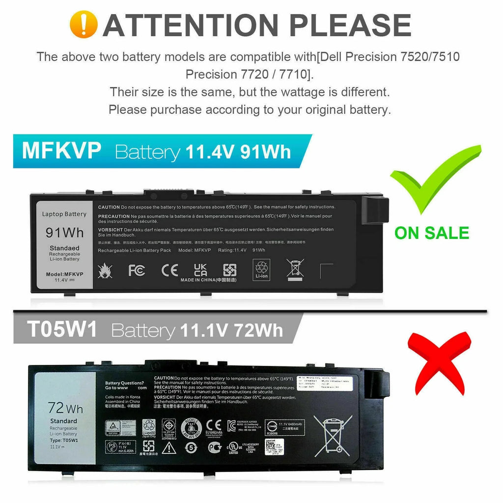 MFKVP GR5D3 Battery For Dell Precision 15 7510 7520 17 7710 7720 M7510 M7710 USize