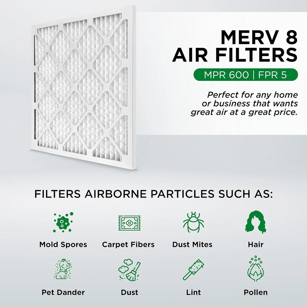 16X20x1 MERV 8 Pleated HV Furne 1" Inch Air Filters By Pamlico. Case Of 12. Ext Sizeize: 15-1/2 X 19-1/2 X 3/4
