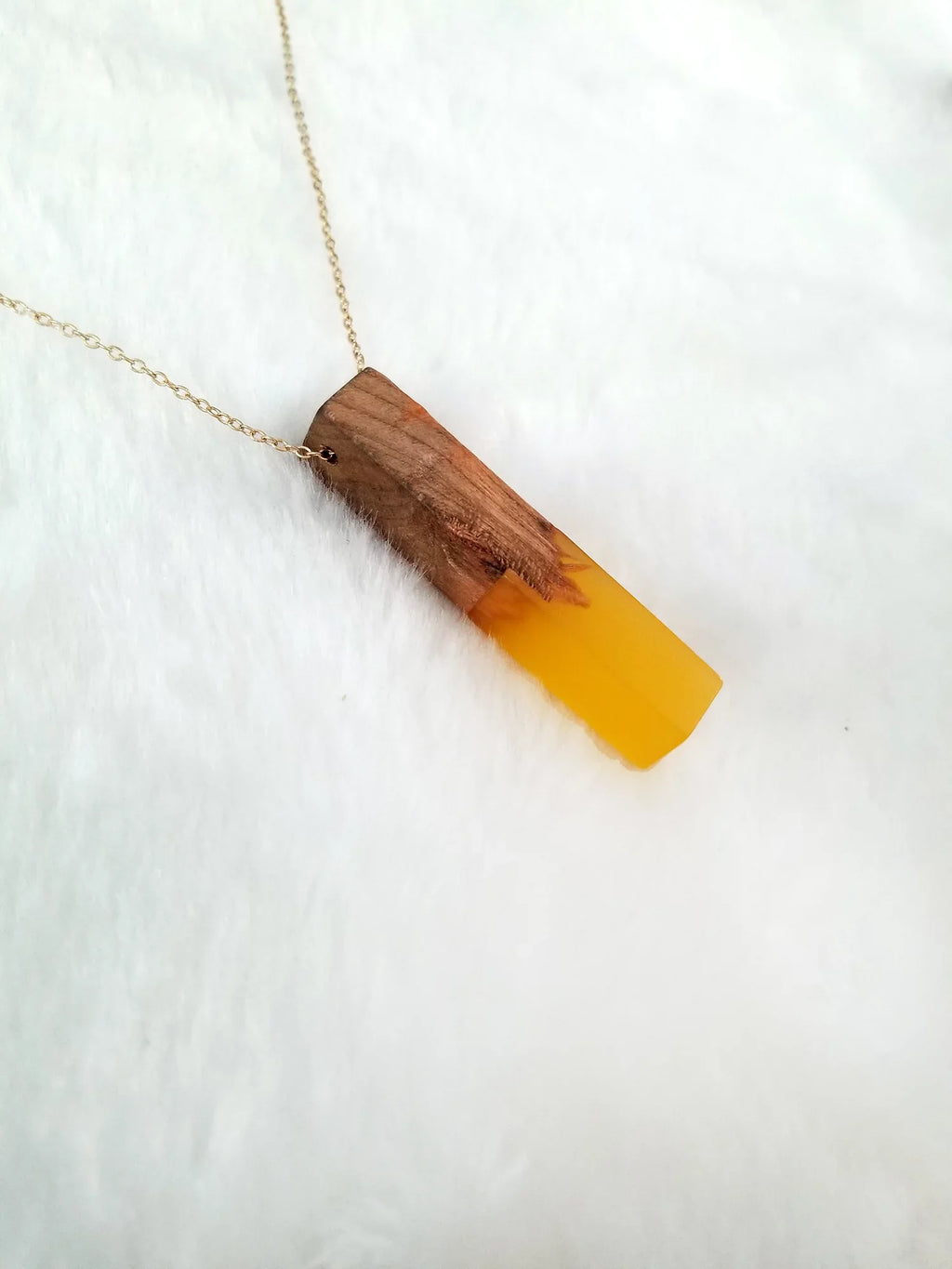 Blue Box Boutique Inc Yellow Resin Wooden Vertical Bar Pendant Necklace for Women | Wood Anniversary Gift