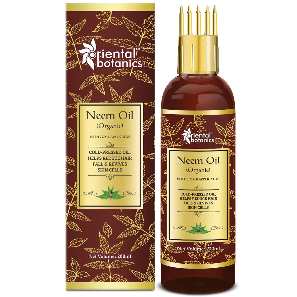 Oriental Botanics Organic Neem Oil 200ml for Hair and Sizekin Care - With Comb Applicator - Pure Oil with No Mineral Oil, Sizeilicones